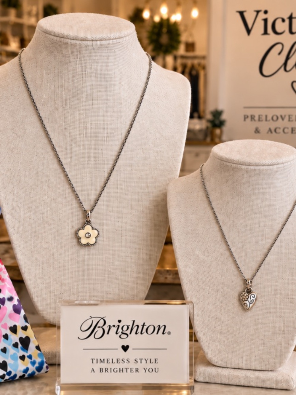 Brighton Dazzling Love Flower Necklace / Heart Charm Necklace Floral & Heart